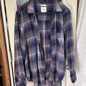 American Eagle Outfitters Navy and Purple Plaid Shirt